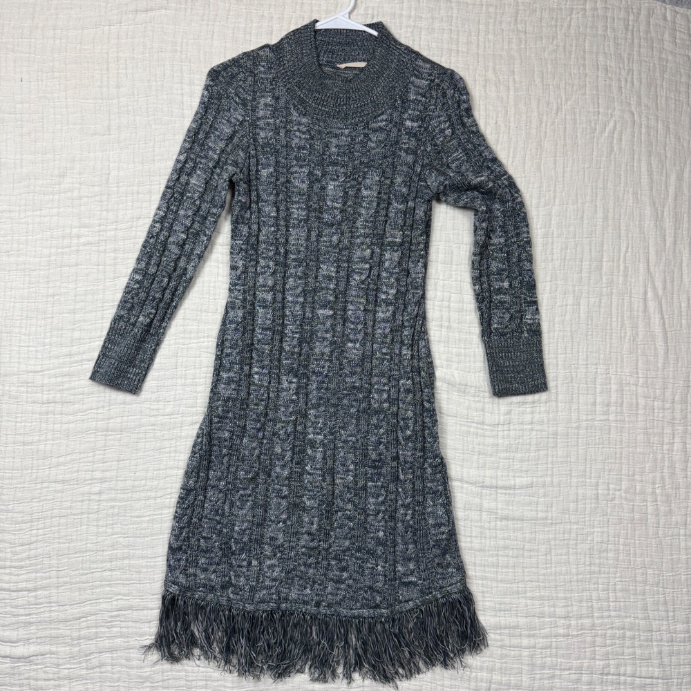 Soft Surroundings‎ Women's Cable Knit Fringe Sweater Dress Size XS Long Sleeve